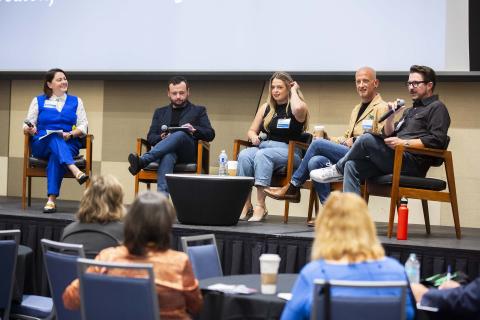 People present on stage at Arts Disaster Conference Panel Presentation - EKY Floods