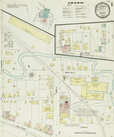 Sanborn insurance map of Midway, Kentucky, showing the original street names Source: Sanborn Map Company 1897